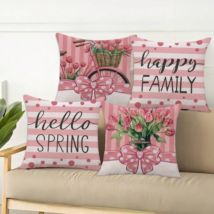 Set Of 4 Throw Pillow Covers Spring And Summer Fashion Art Tulip Flower Decorative Throw Pillow C... | SHEIN