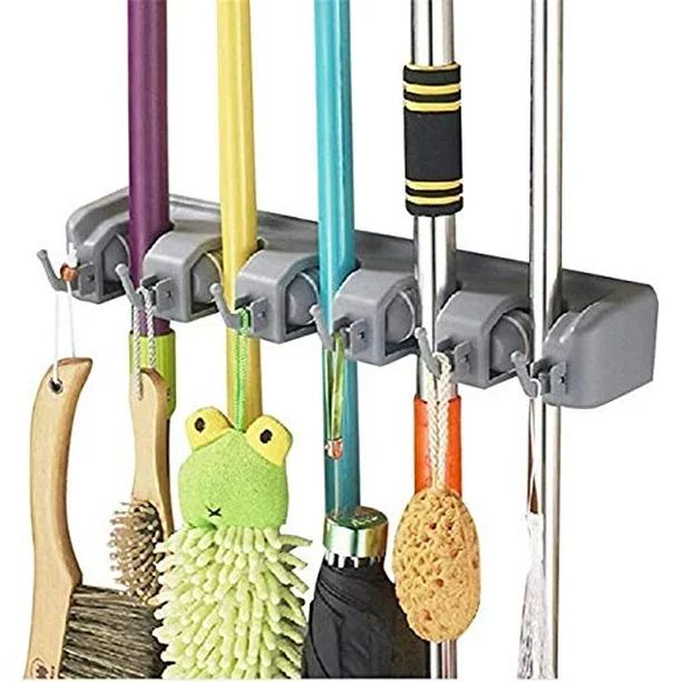 GLiving Mop and Broom Holder, Wall Mounted Organizer-Mop and Broom Storage Tool Rack with 5 Posit... | Walmart (US)