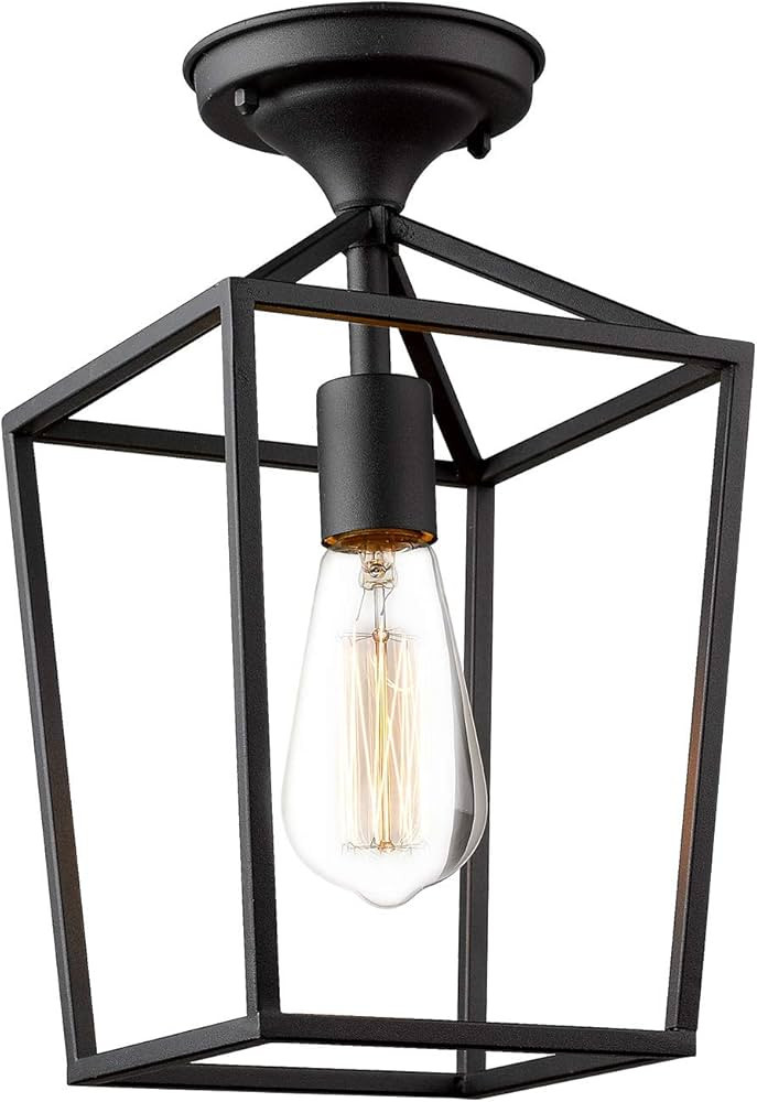 Emliviar Semi-Flush Mount Ceiling Light, 1-Light 13 inch Height Ceiling Light Fixture in Black Fi... | Amazon (US)