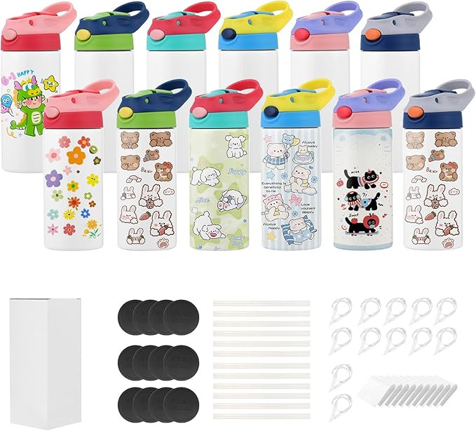 VEVOR Sublimation Tumblers, 12 Pack, 12 oz Kids Sublimation Water Bottles, Food-Grade Stainless S... | Amazon (US)