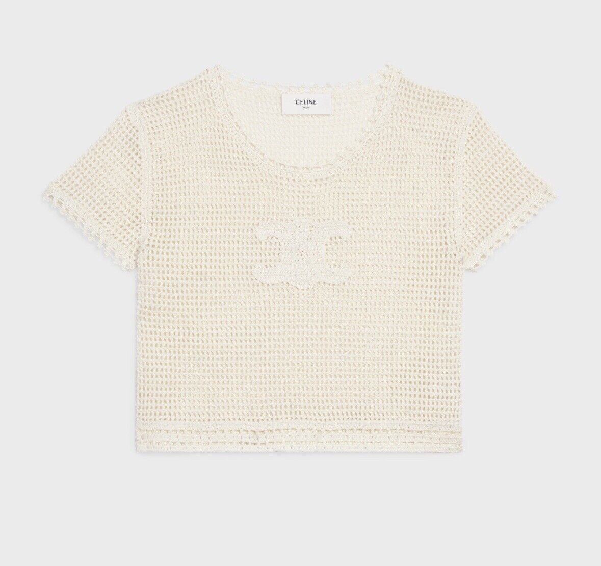 Celine TRIOMPHE T-SHIRT IN CROCHETED COTTON OFF WHITE - size XS | eBay US