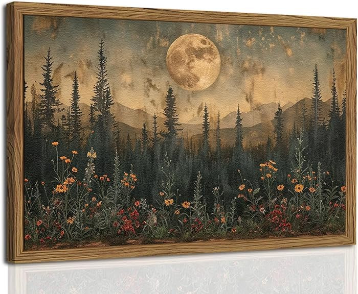 Vintage Nature Forest Wall Art Dark Moon Landscape Painting Wall Decor Woodland Picture Artwork 3... | Amazon (US)