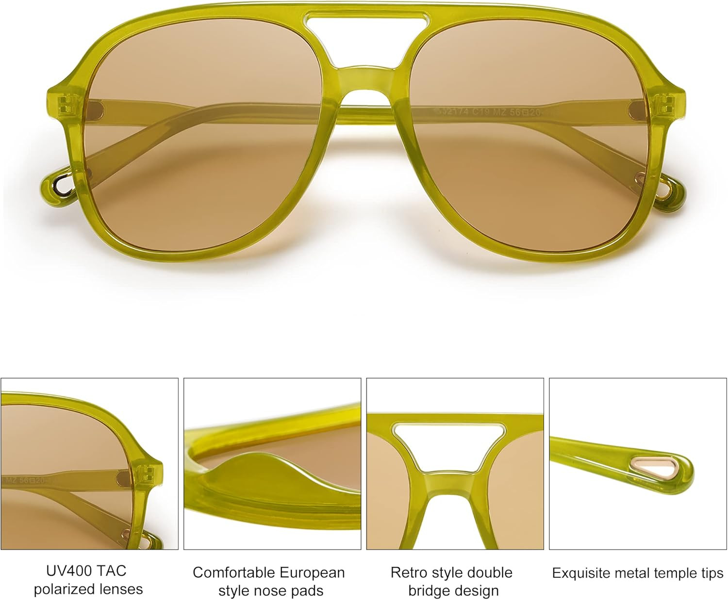 SOJOS Retro Square Polarized Aviator Sunglasses Womens Mens 70s Vintage Double Bridge Sun Glasses... | Amazon (US)