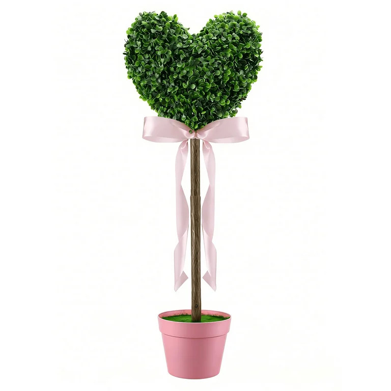 Boxwood Heart with Pink Bow Topiaries, Green & Pink, 32", 2 Count, Valentine's Day | Walmart (US)