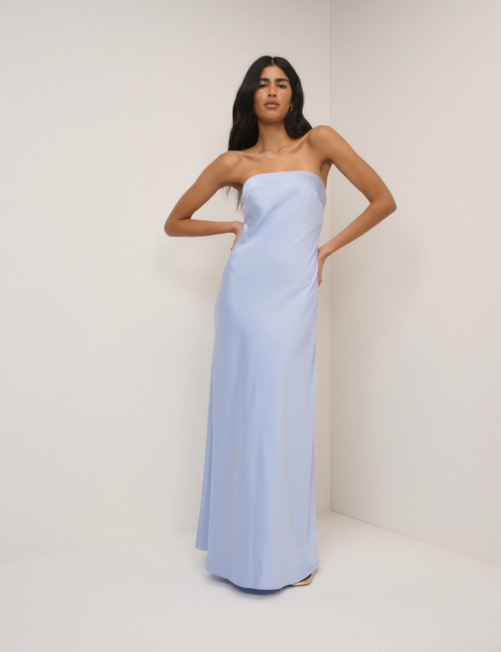 Soft Blue Satin Bandeau Arden Maxi Dress | Nobody's Child