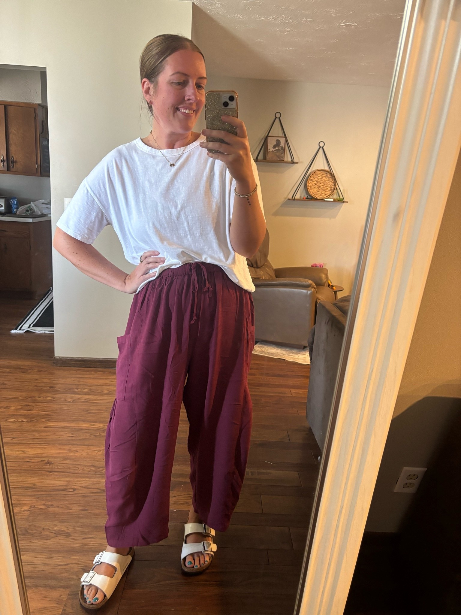 Easy, comfy + game day ready! 🤍🏈 These burgundy pants paired with a simple white tee make the perfect effortless game day look. Cute, comfortable + easy to dress up with your team colors!

#LTKootd #LTKmomlife #LTKgrwm