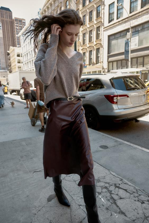 FAUX LEATHER MIDI SKIRT WITH BELT | Zara AU