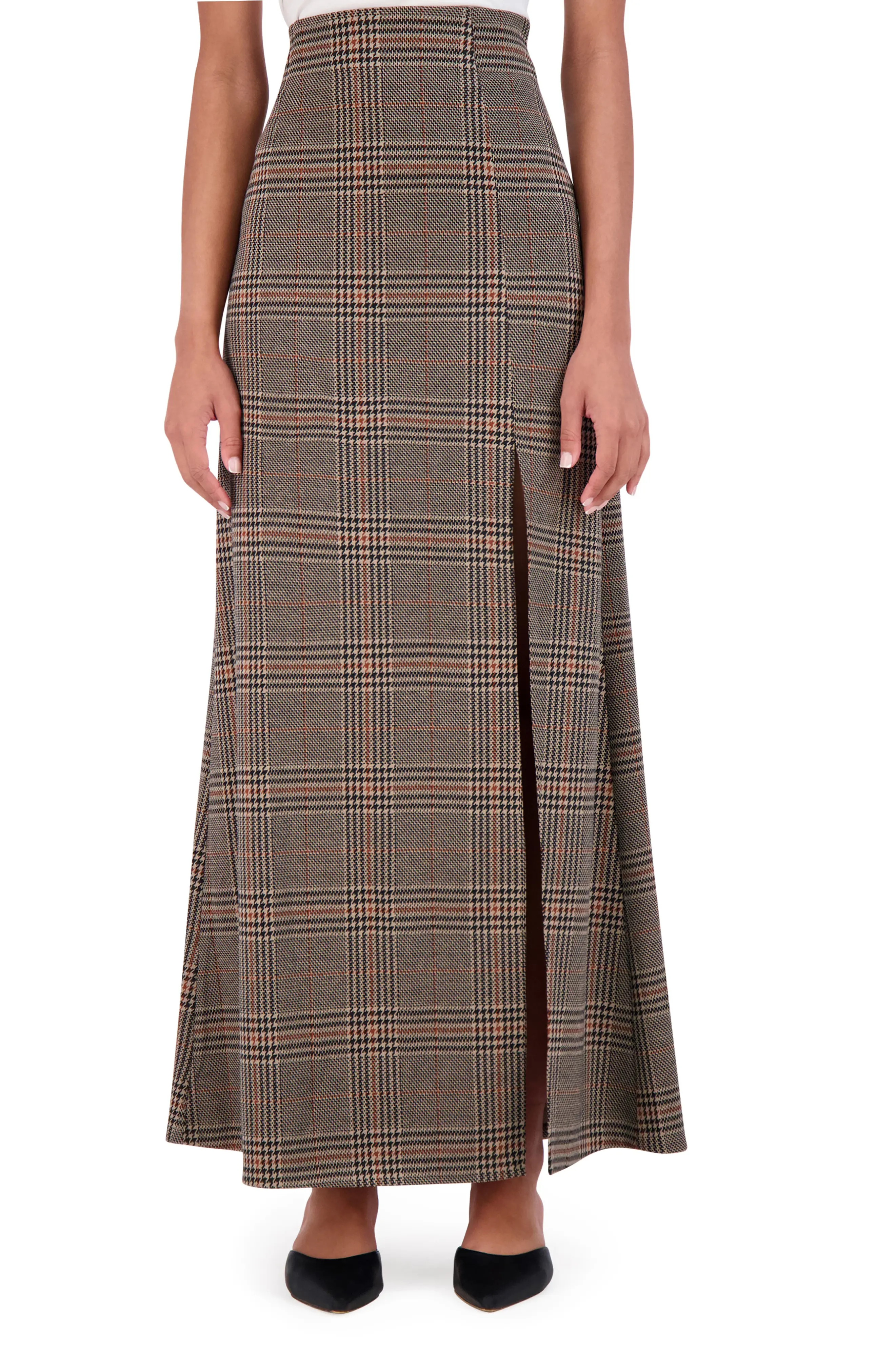 Ookie & Lala Plaid High Waist Maxi Skirt in Black/Brown/Camel at Nordstrom Rack, Size Medium | Nordstrom Rack
