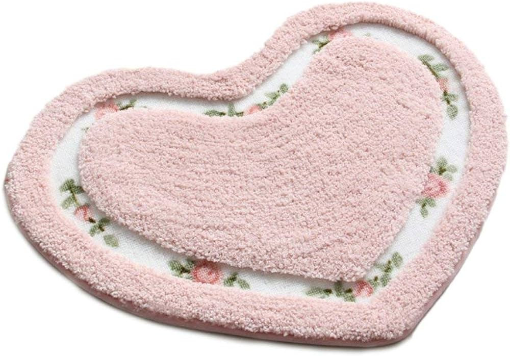 MOMIKA Pretty Floral Rose Heart Shape Bathroom Mat ，Super Soft Pink Shaggy Rug Floor Decoration... | Amazon (US)