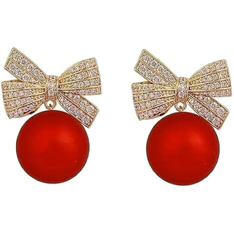 Christmas Earrings Pearl Bow Earrings Pearl Drop Earrings for Women Rhinestone Bow Earrings for W... | Amazon (US)