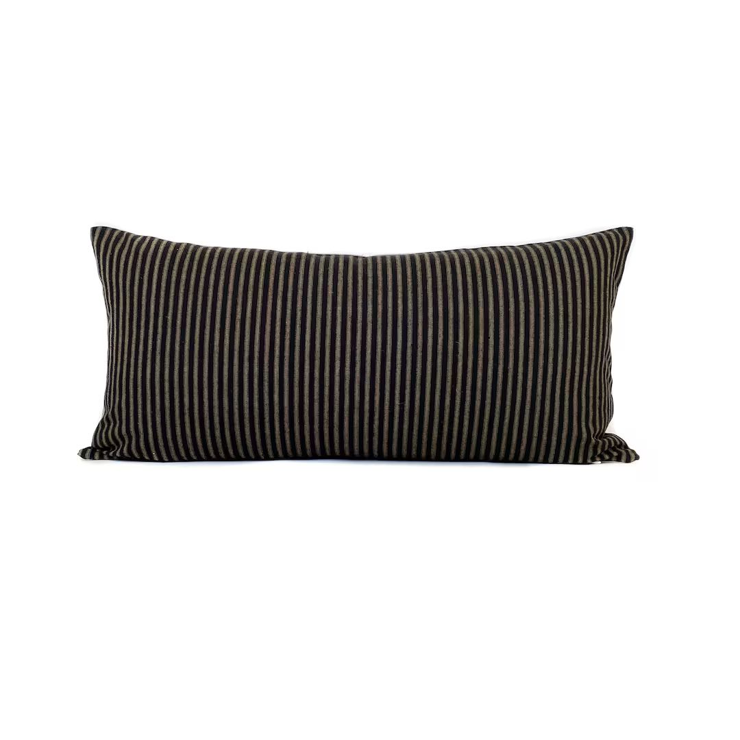 Black Tan Stripe Pillow Cover Farmhouse Pillow Throw - Etsy | Etsy (US)