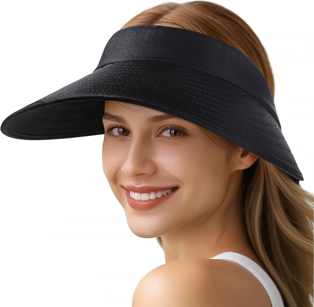 Sun Hats for Women - Wide Brim Sun Visor Hat for Women, UPF50+ Lightweight Foldable Ponytail Spor... | Amazon (US)