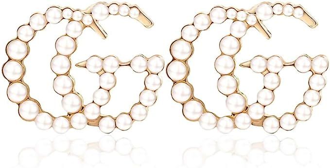 G Earrings Initial Letter Earrings - Sterling Silver Hypoallergenic Pearl Cubic Zirconia Earrings... | Amazon (US)