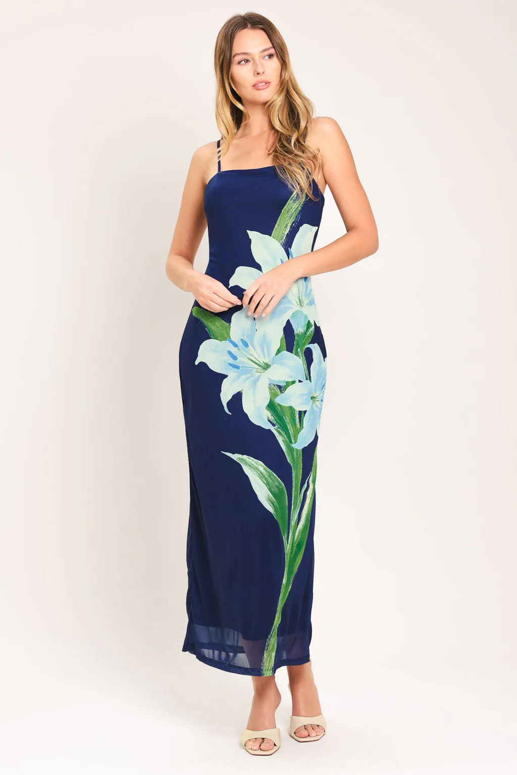 DEEP BLOOM POWER MESH MIDI DRESS | Lady Black Tie