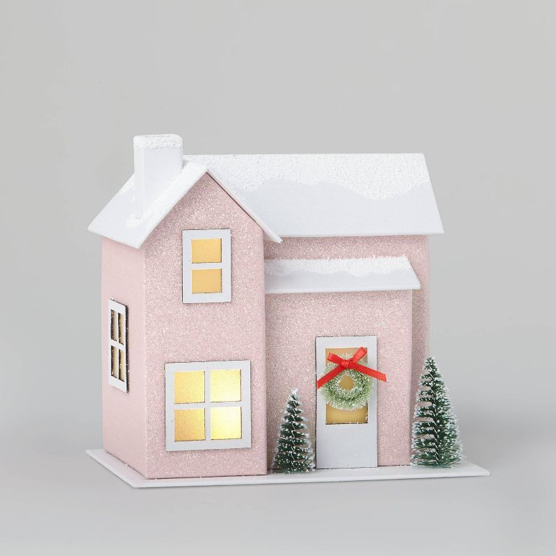 7" Battery Operated Lit Paper House Decorative Figurine Pink/White - Wondershop™ | Target