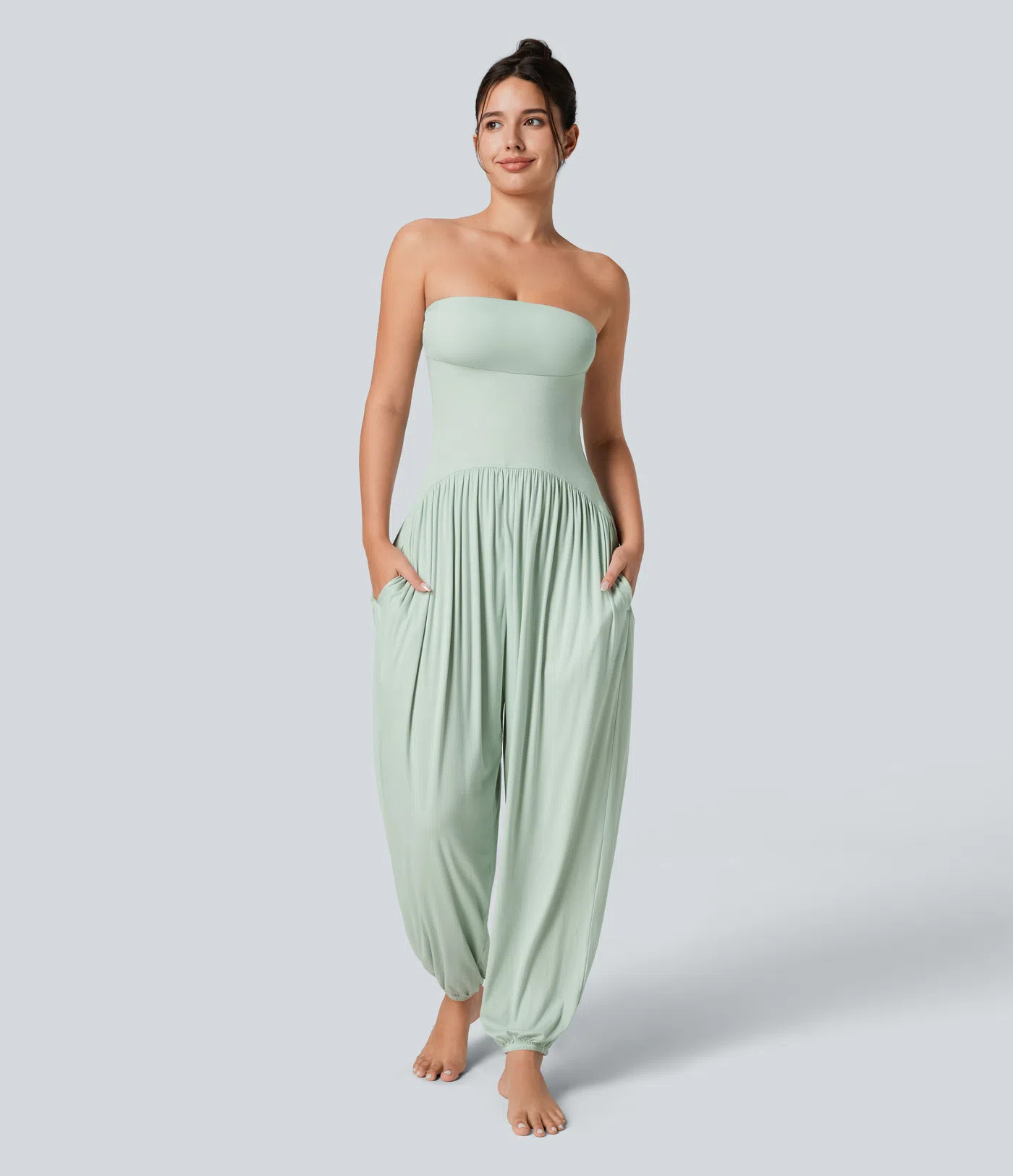 Women’s Ribbed Tube Backless Side Pocket Casual Jumpsuit - Halara | HALARA