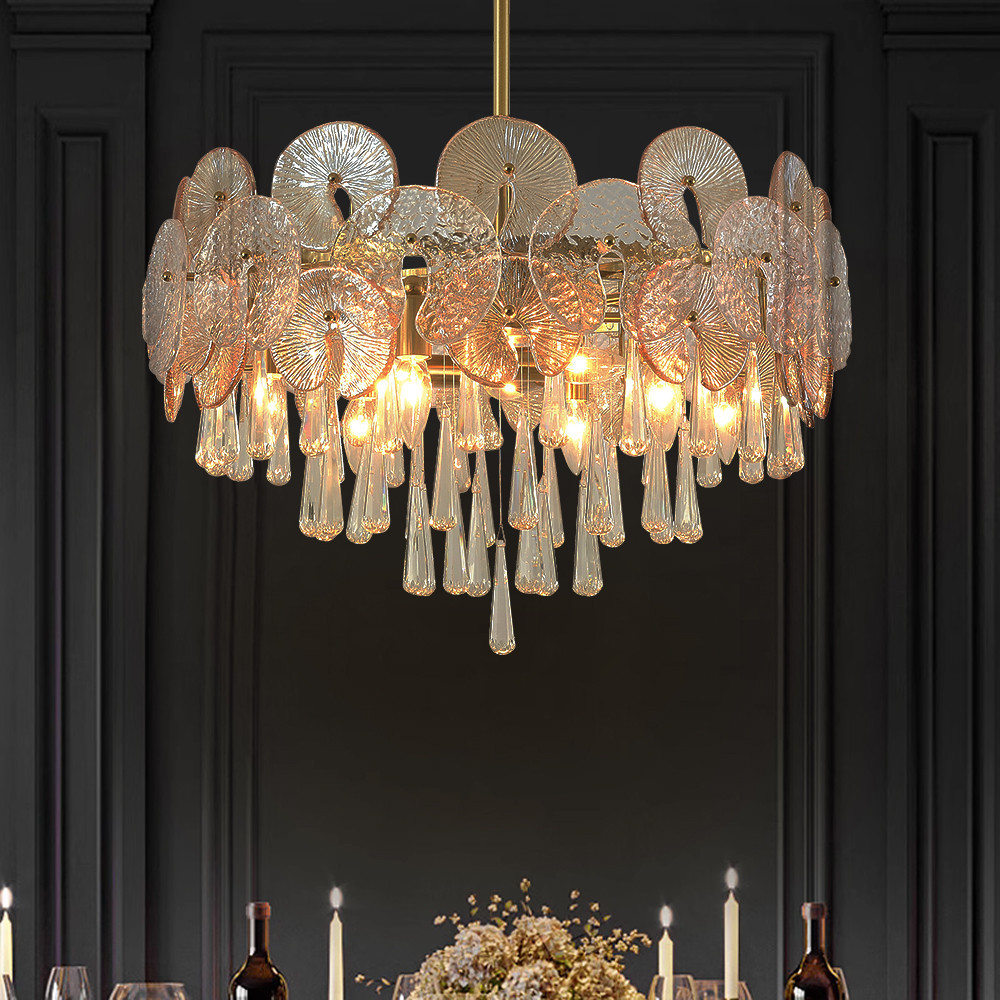 Glam 9-Light Crystal 5 Tiered Chandelier Gold Pendant Lights for Living Room | Homary