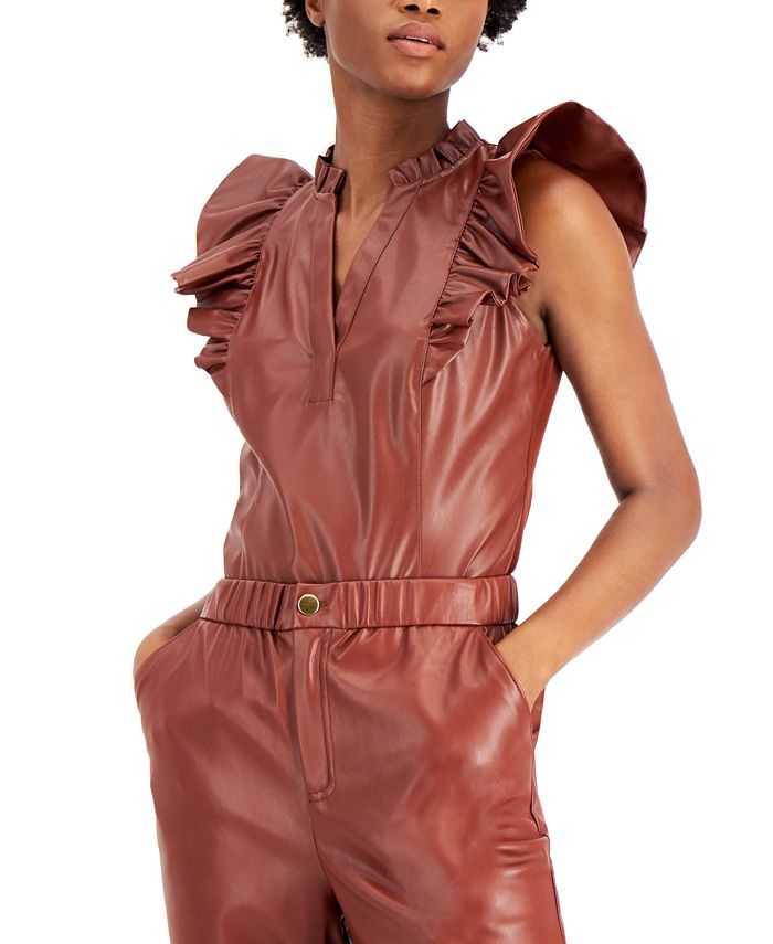 INC International Concepts Ruffled Faux-Leather Top, Created for Macy's & Reviews - Tops - Women ... | Macys (US)