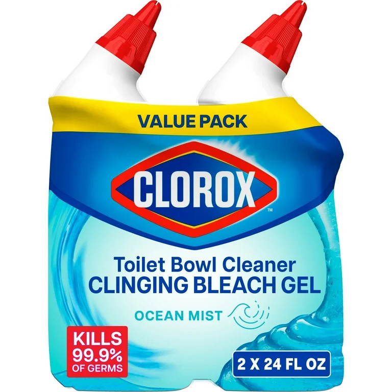 Clorox Toilet Bowl Cleaner Clinging Bleach Gel, Ocean Mist, 24 fl oz, 2 Pack - Walmart.com | Walmart (US)