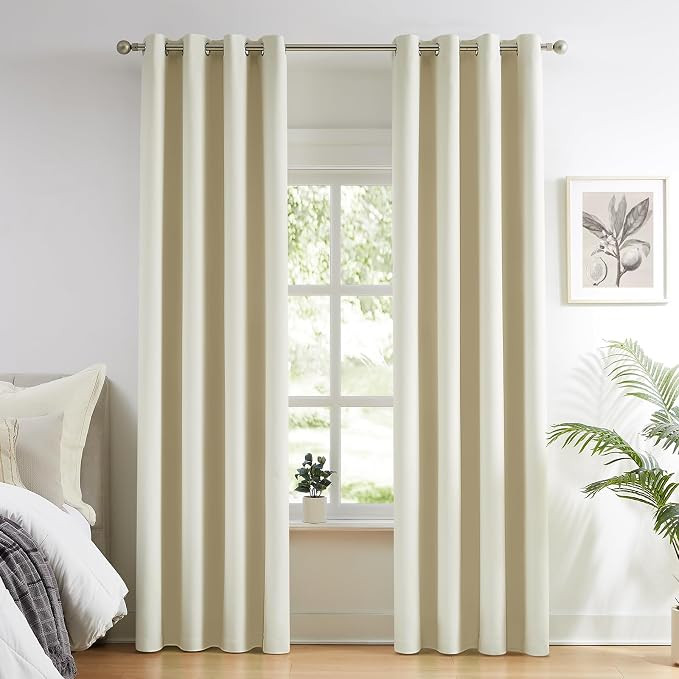 Melodieux Blackout Curtains for Bedroom Cotton Cream Curtains 84 inch Length 2 Panels Set Grommet... | Amazon (US)