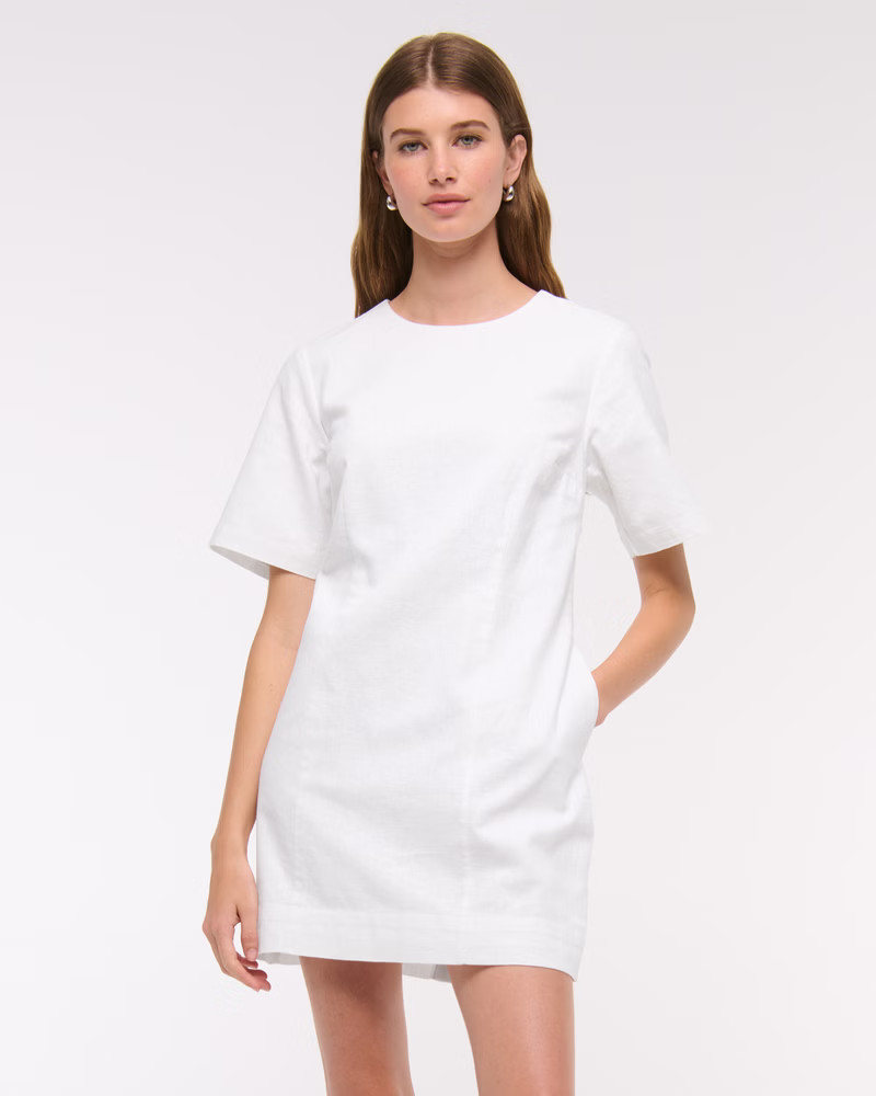 Women's Short-Sleeve Linen-Blend Button Mini Dress | Women's Dresses & Jumpsuits | Abercrombie.co... | Abercrombie & Fitch (US)