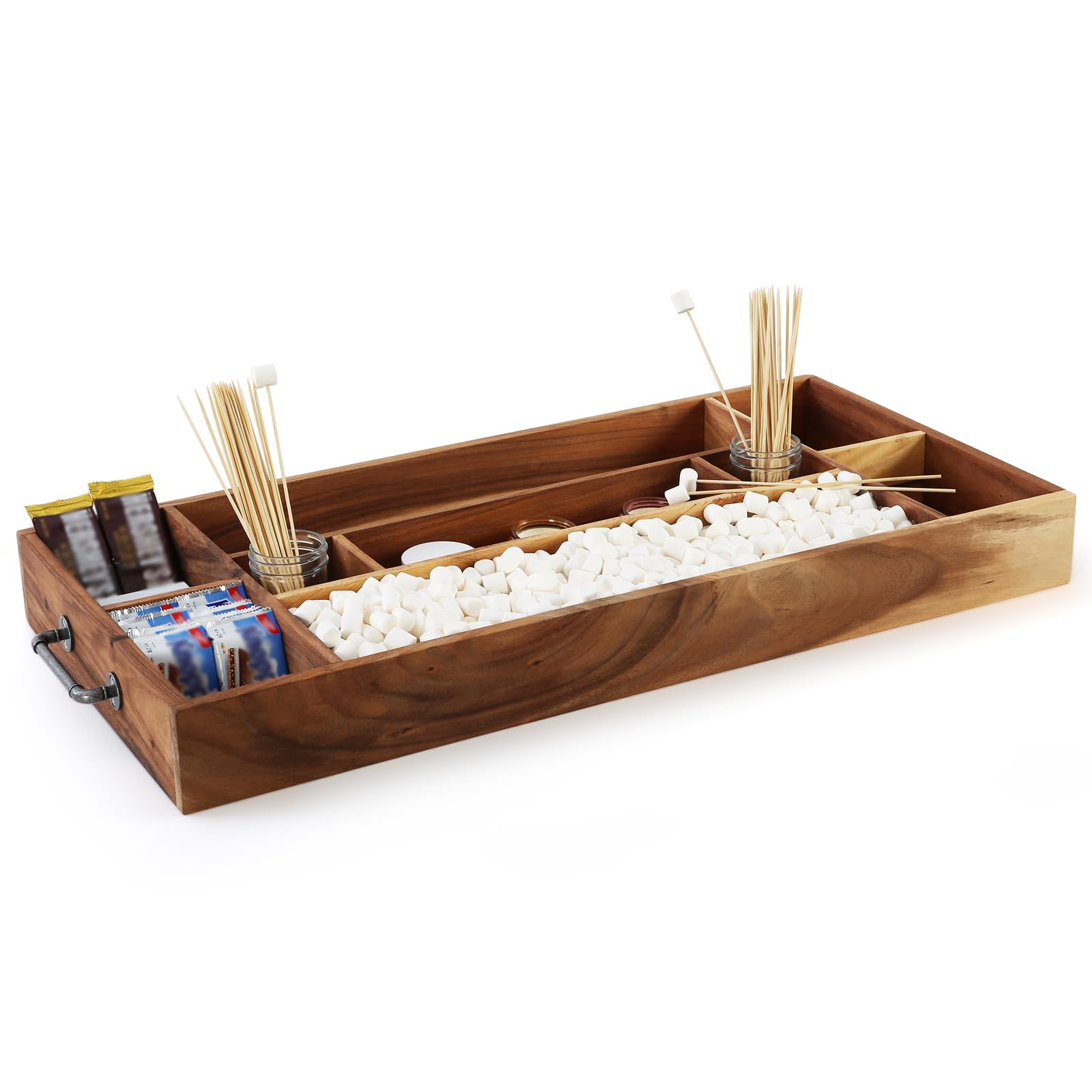 Walnut S'mores Station, Large Smores Maker Box for Smores Kit, Smores Accessories Organizer,Smores Caddy with Vintage Handle, Smores Serving Tray(Natural Wood) | Amazon (US)