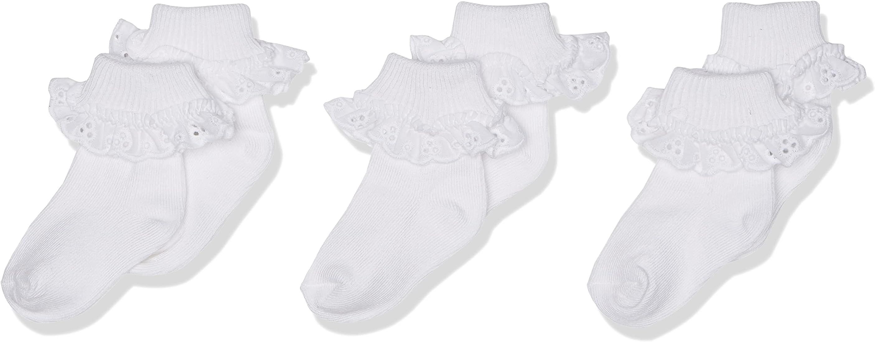 Baby-Girls Newborn Eyelet Lace Socks 3 Pair Pack | Amazon (US)