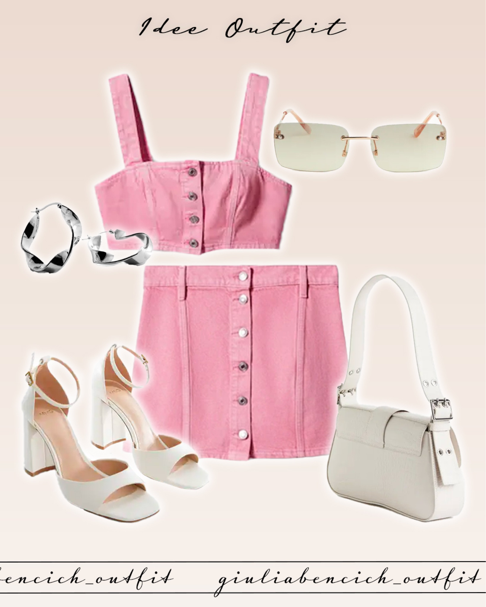 Outfit femminile // Outfit combinato // Top rosa // Gonna rosa // Borsa bianca // Orecchini argentati // Occhiali da sole // Tacchi bianchi // Outfit estivo 

#LTKunder50 #LTKeurope #LTKFind
