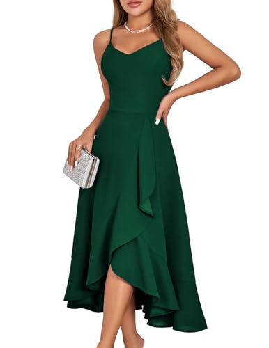 DRESSTELLS Women's Cocktail Dress for Fall Formal Wedding Guest, Aline Fit Flare Christmas Holiday Party Evening Prom Ruffle Dresses Dark Green XL | Amazon (US)