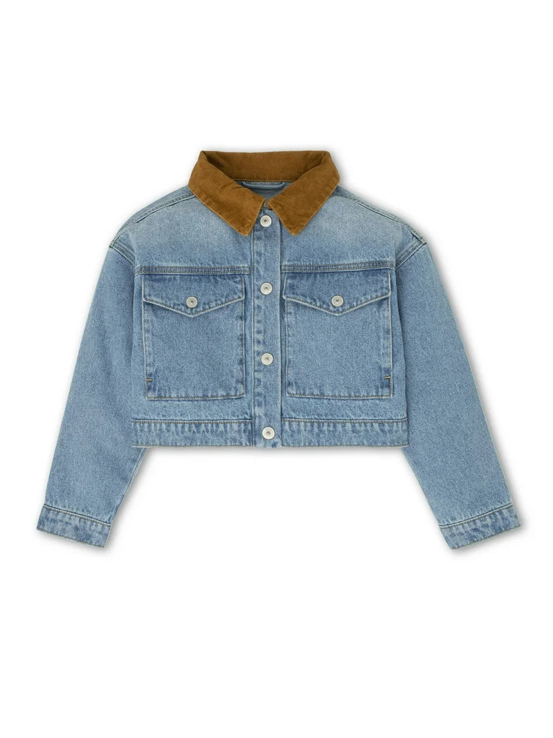 Weekend Academy Girls Denim Workwear Jacket with Corduroy Collar, Sizes 4-18 - Walmart.com | Walmart (US)