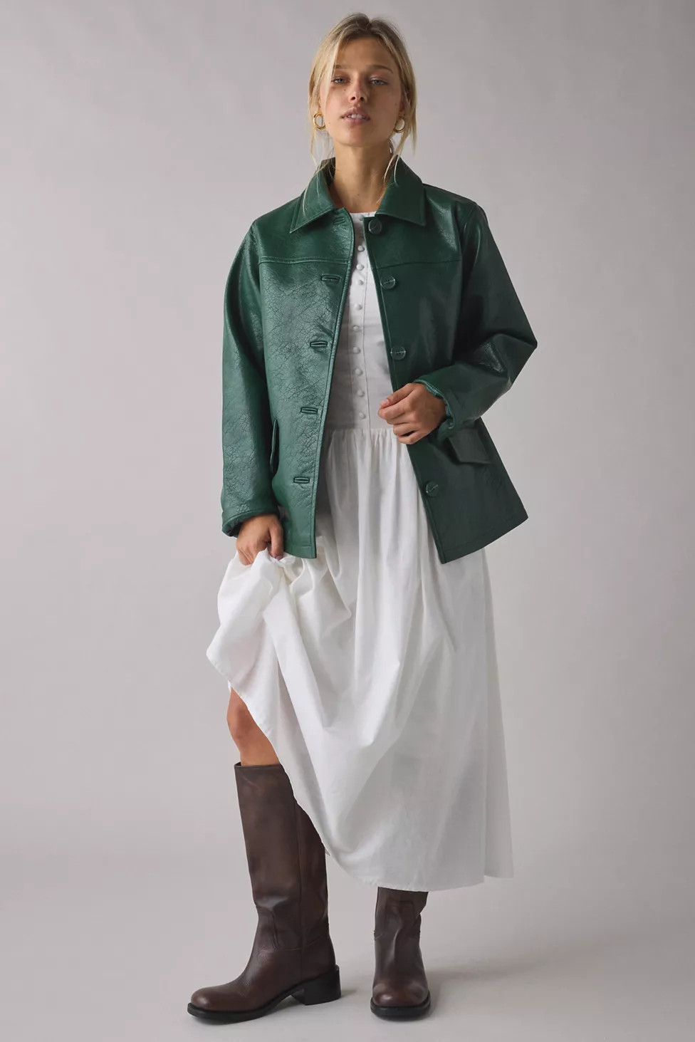 UO Sydney Faux Leather Oversized Dad Jacket | Urban Outfitters (US and RoW)