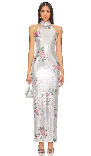 Luiza Sequin Maxi Dress in Silver Floral | Revolve Clothing (Global)