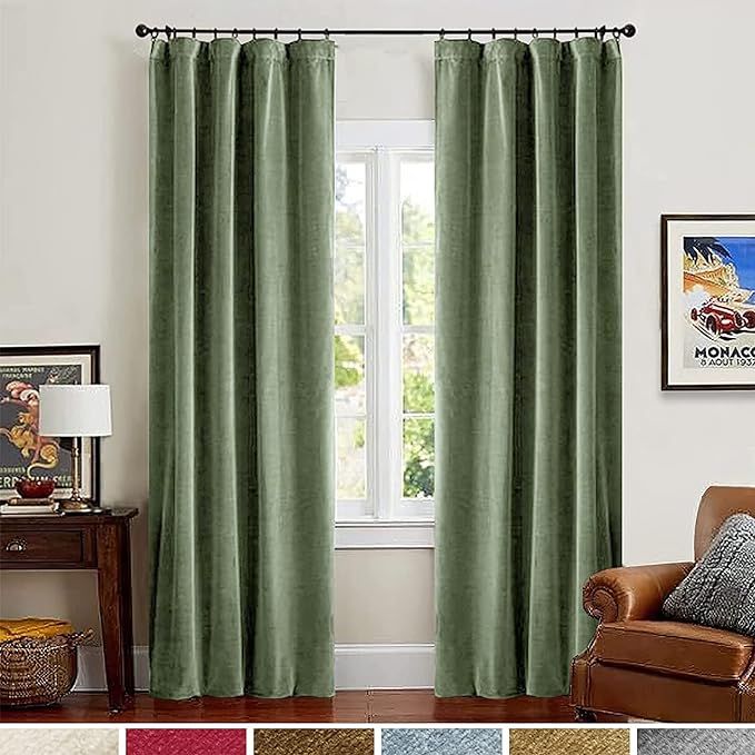 Lazzzy Green Velvet Curtain 96 inch Length Bedroom Blackout Curtain Thermal Insulated Drape for L... | Amazon (US)