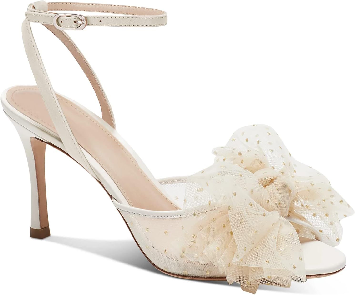 Coutgo Womens Bow Heels Sandals Slingback Peep Toe Wedding Heels Mesh High Stiletto Heel Summer C... | Amazon (US)