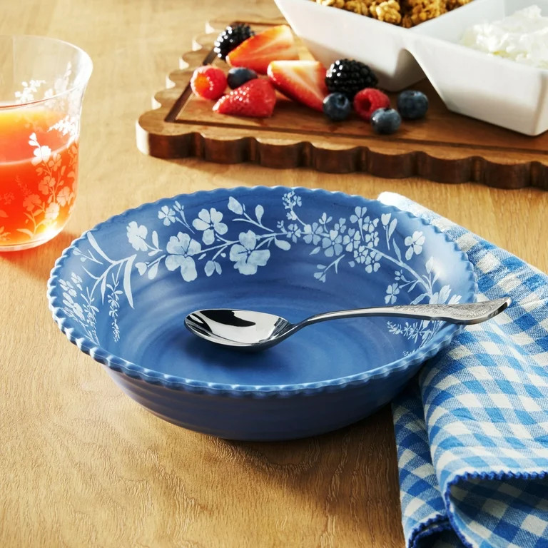 The Pioneer Woman 12-Piece Daisy Bamboo Melamine Dinnerware Set, Blue | Walmart (US)