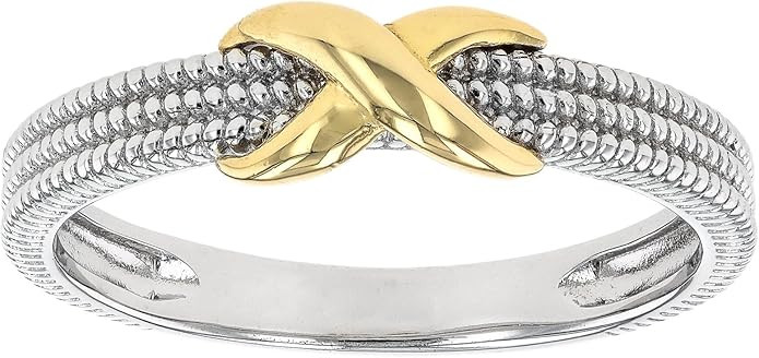 JTV Eternity Band Ring for Women - Sterling Silver & 18K Yellow Gold - 5mm Polished & Textured In... | Amazon (US)