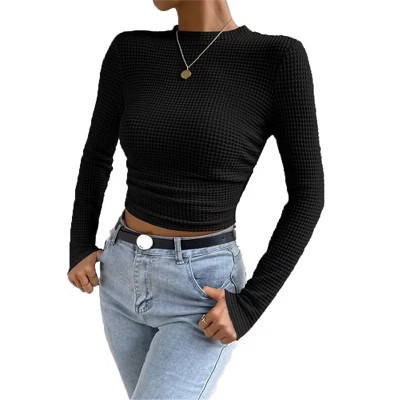 Women's Ribbed Round Neck Slim Fitted T Shirts Basic Long Sleeve Tee Tops,S,Black | Target