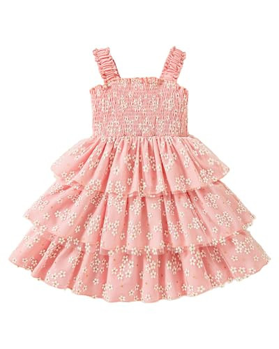 Toddler Girl Dresses Summer Outfits 2T 3T Girl Clothes Prince Ruffle Floral Smocked Straps Dress Pink Tulle Casual Tea Party Spring Sundress | Amazon (US)