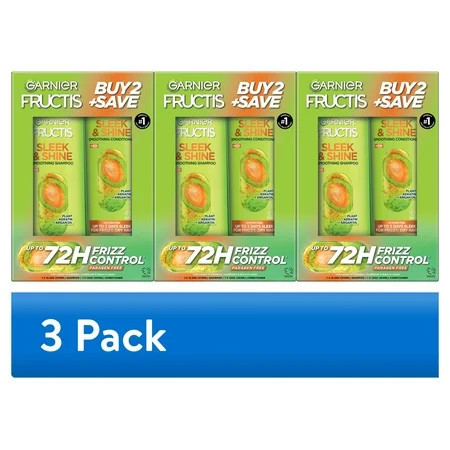 (3 pack) Garnier Fructis Sleek & Shine Shampoo and Conditioner for Frizzy Dry Hair 1 kit | Walmart (US)