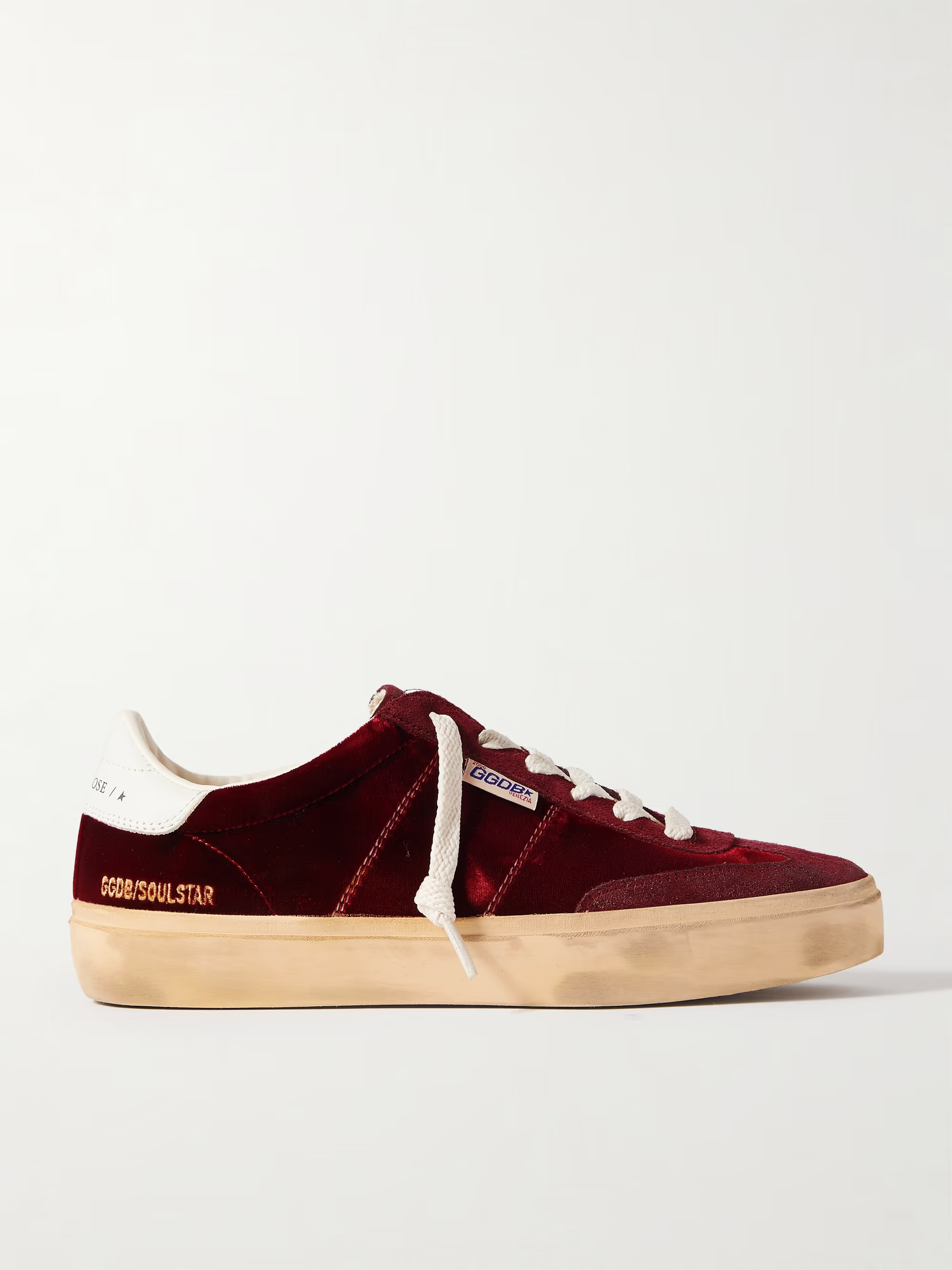 Soul-Star distressed suede and leather-trimmed velvet sneakers | NET-A-PORTER (US)