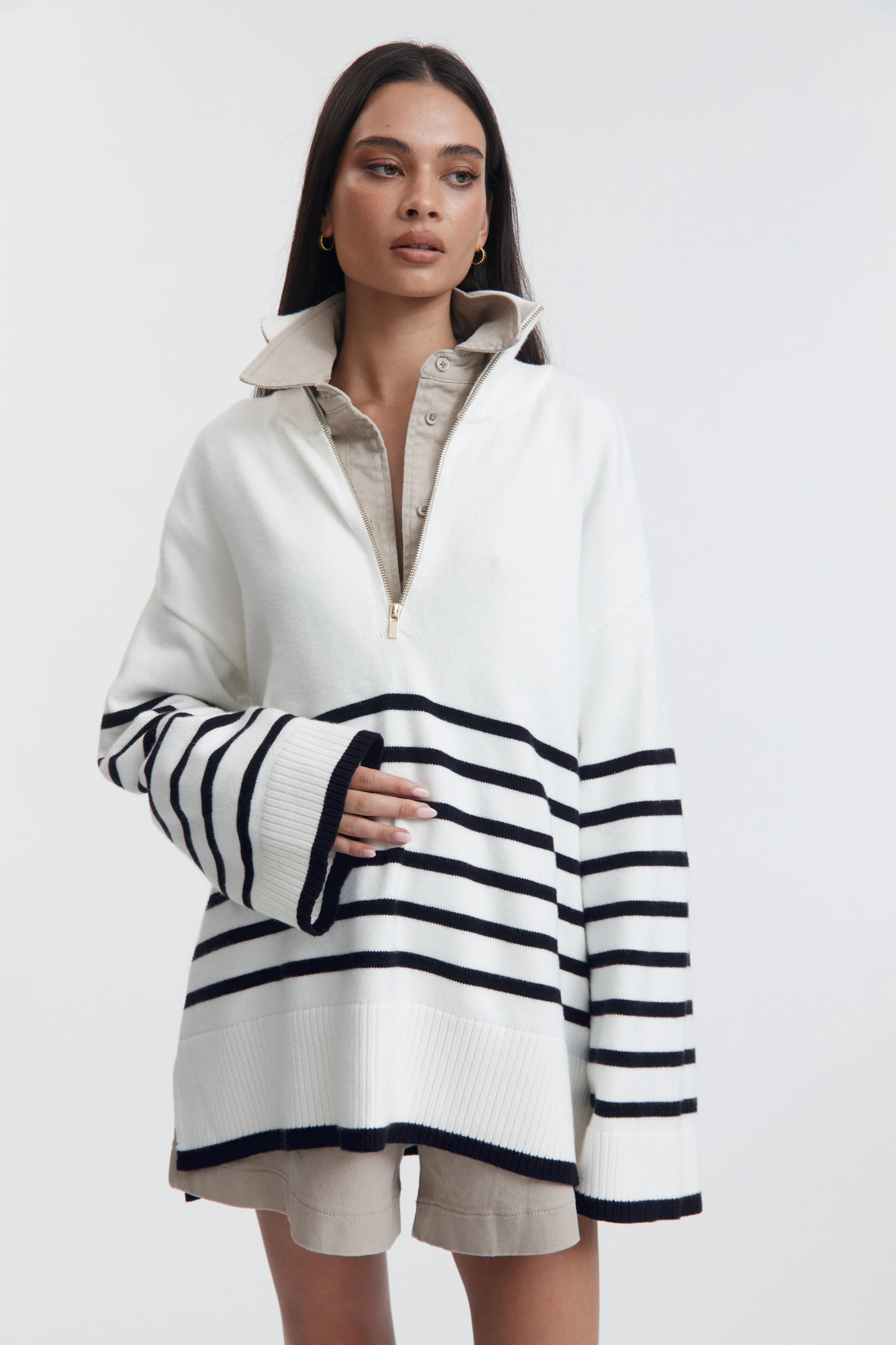 Sadie Stripe Knit Jumper (White/Navy) | Legoe Heritage Maternity APAC