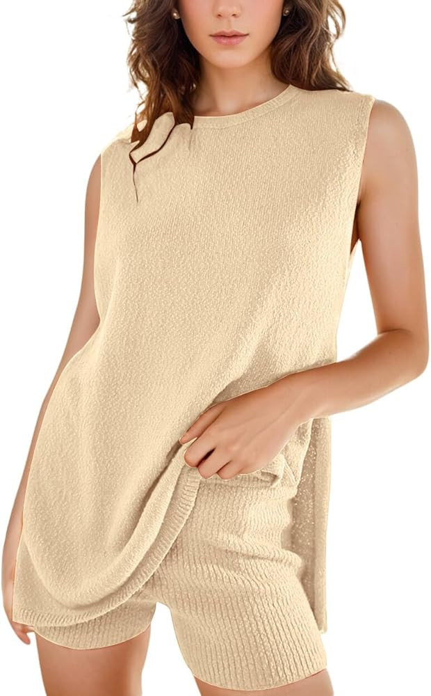 Women's 2 Piece Outfits Summer Sweater Set Sleeveless Knit Sets Two Piece Women Summer Outfits Sh... | Amazon (US)