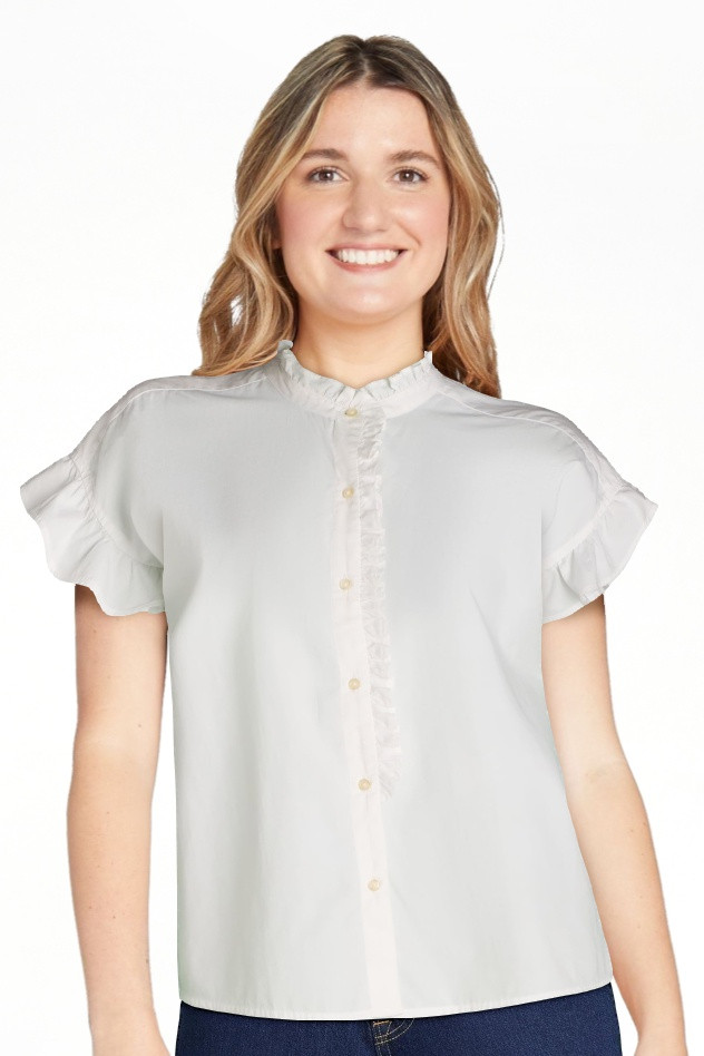 Free Assembly Women's and Women's Plus Ruffle Trim Neck Top with Short Sleeves, Sizes XS-4X - Wal... | Walmart (US)