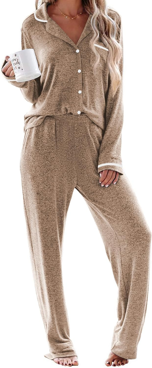 Ekouaer Womens Pajama Sets Long Sleeve Button Down 2 Piece Soft Pjs | Amazon (US)