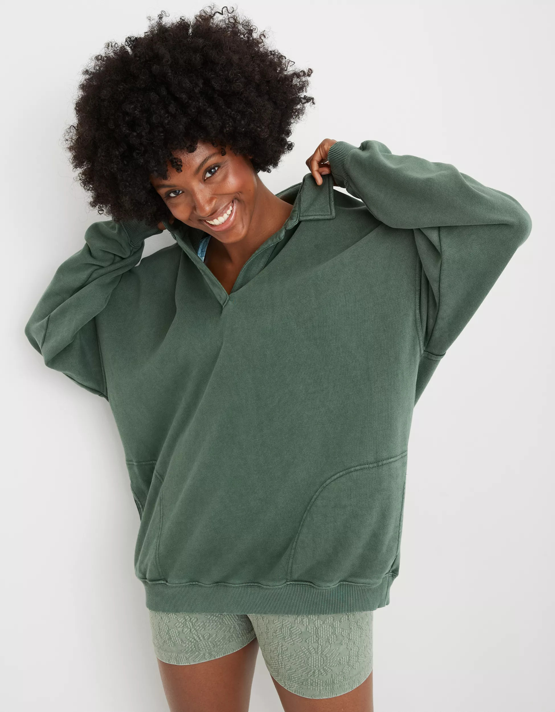 Aerie Happy Henley Everyday Polo Sweatshirt | American Eagle Outfitters (US & CA)