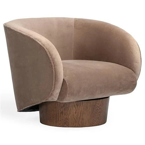 Hazel Modern Classic Brown Velvet Upholstered Oak Wood Swivel Club Chair | Kathy Kuo Home