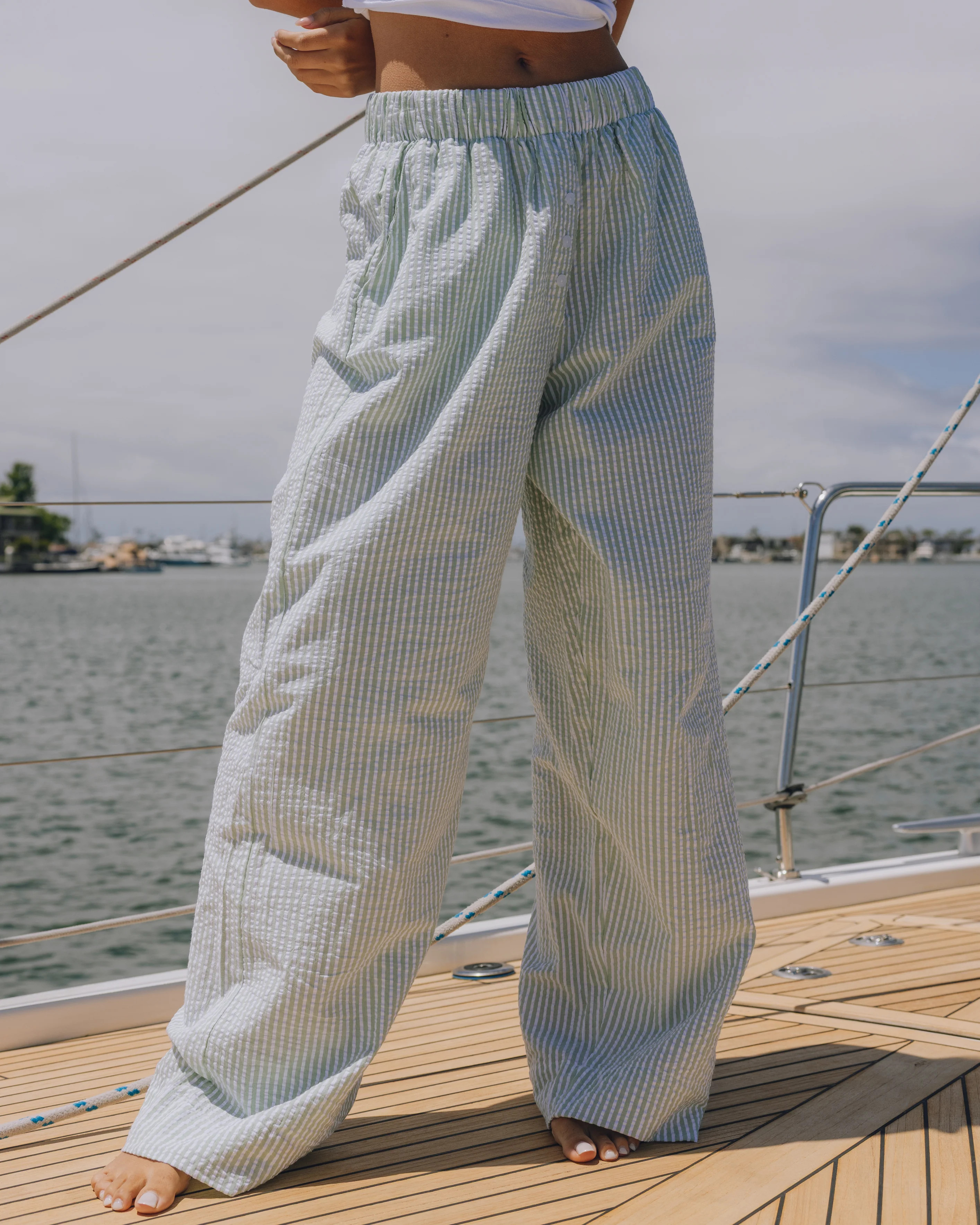 Seersucker Resort Pants - Green + White Stripe | Daily Drills LLC