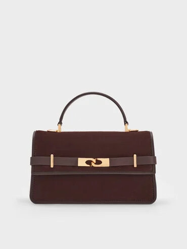 Espresso Brown Arlet Recycled Suede Belted Top Handle Bag | CHARLES & KEITH | Charles & Keith AU