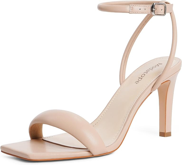 Modatope Womens Heels Square Open Toe Strappy High Heels Ankle Strap Heeled Sandals for Women Par... | Amazon (US)