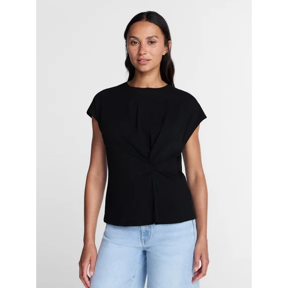 Time and Tru Women's Twist-Front Tee with Short Sleeves, Sizes XS-XXXL | Walmart (US)